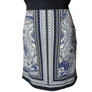 RAFAELLA PAISLEY PENCIL SKIRT BLUE BLACK BOHO CHIC OFFICE CAREER CLASSIC SIZE 12